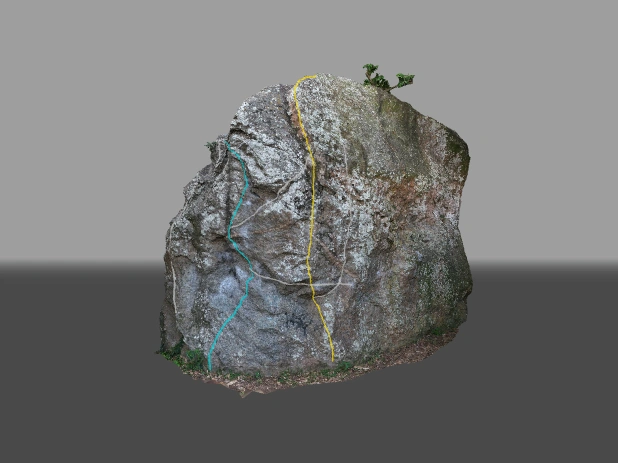 Visão 3D da parede Bloco do 800 com vias de escalada