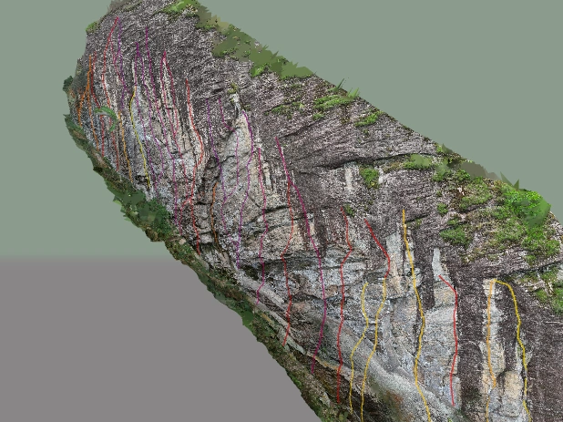 Visão 3D da parede Barrinha com vias de escalada