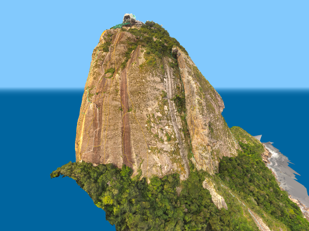 Visão 3D da parede Pão de Açúcar com vias de escalada