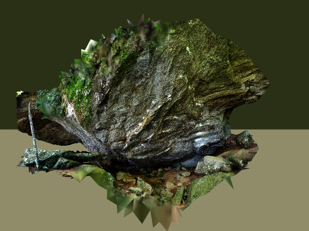 Visão 3D da parede Falésia dos Primatas com vias de escalada